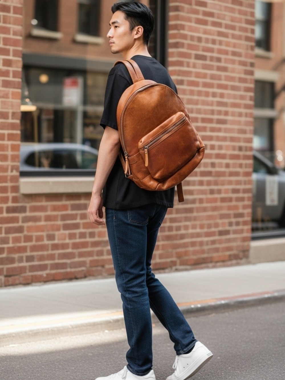 Vilenca Holland Genuine Leather Backpack Cognac Brown Distressed Travel Bag - Picture 8 of 8